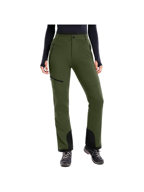 Snow Pants Womens Ski Pants Waterproof Insulate Softshell Fleece Lined Winter Hiking Snowboard Pants with Zipper Pockets Green