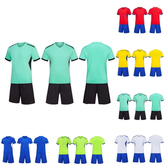 FRSASU Soccer Jersey for Boys Kids Team Uniform 2PC Breathable Short Sleeve Football Soccer Fan T-Shirt and Quick Dry Shorts Set Yellow-B