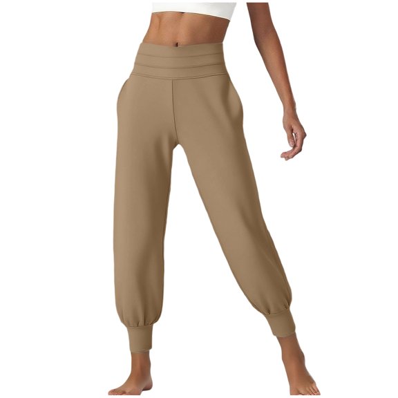 FRSASU Soft Wide Leg Sweatpants for Women High Waisted Casual Loose Travel Cropped Pants with Pockets Khaki XL(XL)