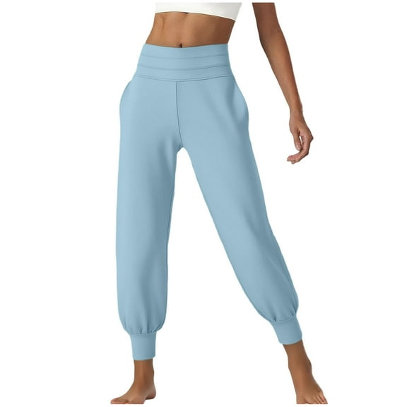 FRSASU Soft Wide Leg Sweatpants for Women High Waisted Casual Loose Travel Cropped Pants with Pockets Light Blue XL(XL)