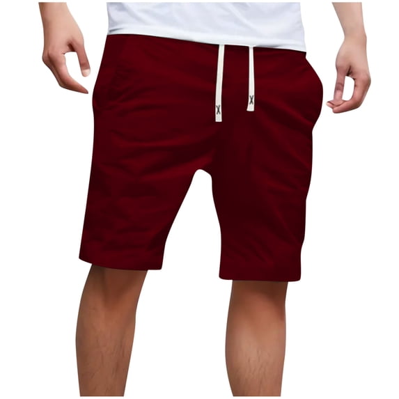 FRSASU Solid Color Shorts for Men Casual Drawstring Summer Beach Short with Pocket Wine