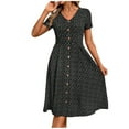 thumbnail image 1 of FRSASU Spring Summer Dresses for Women Short Sleeve Casual V Neck Button Midi Dress Bohemian A Line Fashion Slim Fit Clothes Black, 1 of 6