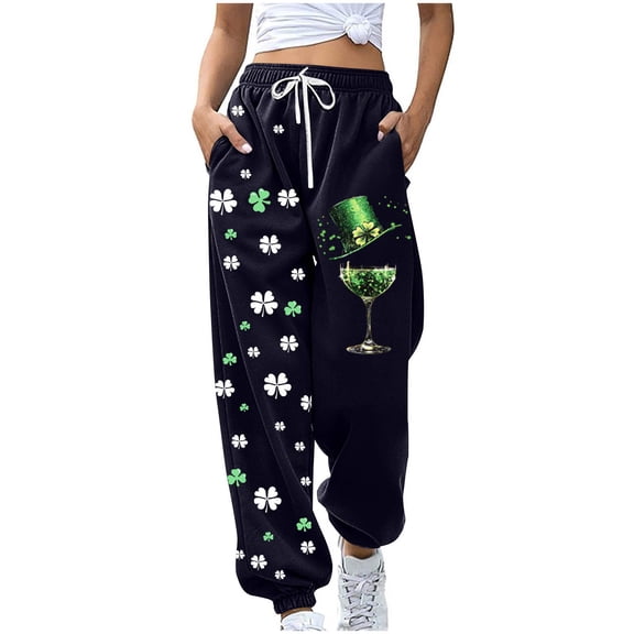 FRSASU St. Patrick's Day Womens Ankle Pants High Waist Soft Breathable Comfort Pants Trendy Comfy Trousers with Pockets Black