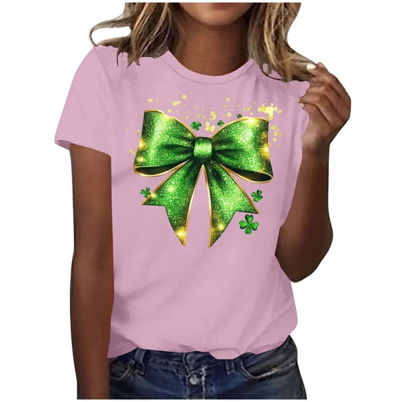 FRSASU St Patricks Day Shirt Women Plus Size Funny Long Sleeve Cute Printed Tops Shamrock Lucky Irish Shamrocks Clothes Pink