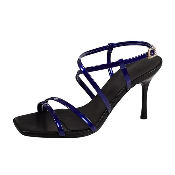 FRSASU Strappy Heels for Women Platform High Chunky Heels Square Open Toe Heeled Sandals Ankle Strap Block Heels Blue