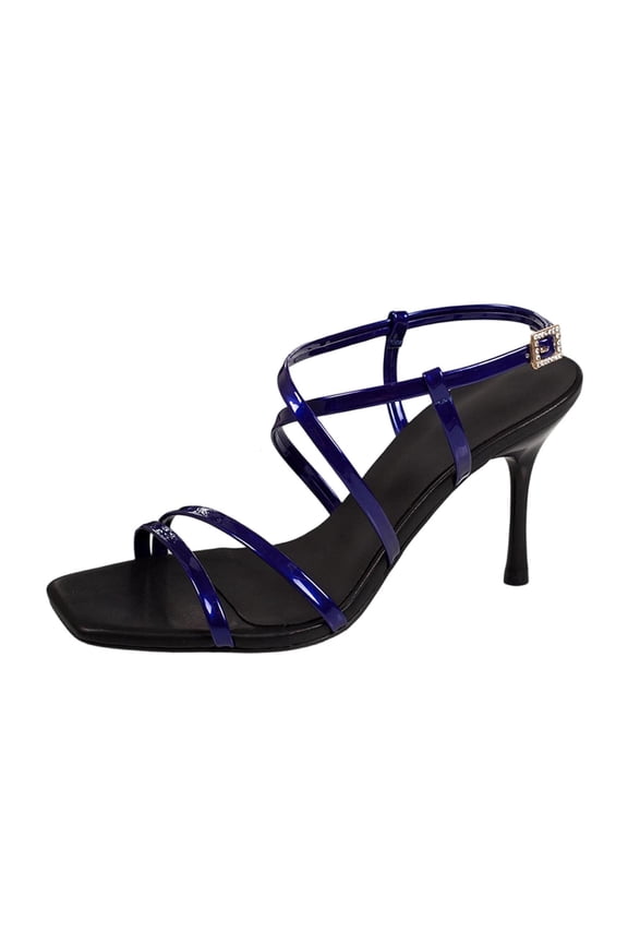 Strappy Heels for Women Platform High Chunky Heels Square Open Toe Heeled Sandals Ankle Strap Block Heels Blue