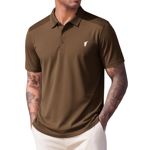 FRSASU Stretchy Golf Dress Shirts for Men Button Down Short Sleeve T-Shirts Fitted Collared Tees Business Casual Tops Brown-B