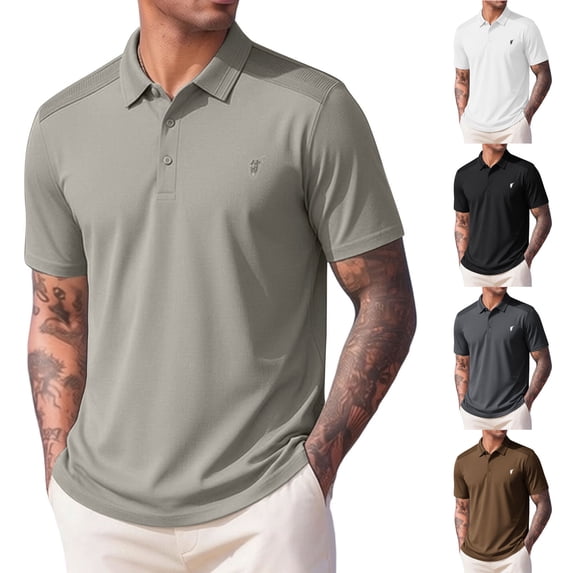 FRSASU Stretchy Golf Dress Shirts for Men Button Down Short Sleeve T-Shirts Fitted Collared Tees Business Casual Tops White-B