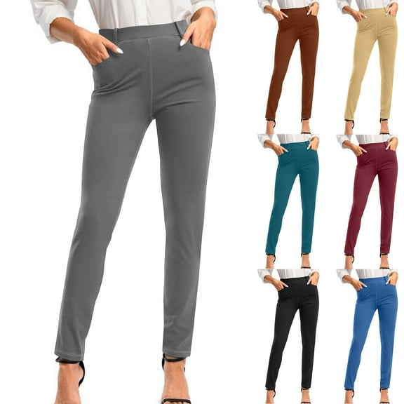 FRSASU Stretchy Work Pants for Women Pull on Dress Pants for Women High Waisted Business Casual Outfits with Pockets Wine