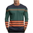 thumbnail image 1 of FRSASU Striped Long Sleeved T-Shirt for Men Spring Casual T-Shirt for Men Retro Fall Pullover Stripe Tee Shirt Army Green, 1 of 5