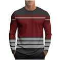thumbnail image 1 of FRSASU Striped Long Sleeved T-Shirt for Men Spring Casual T-Shirt for Men Retro Fall Pullover Stripe Tee Shirt Wine, 1 of 5
