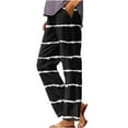 thumbnail image 1 of FRSASU Striped Pants for Women High Waisted Wide Leg Cotton Linen Trendy Beach Pull on Elastic Waist Casual Pants Black, 1 of 5