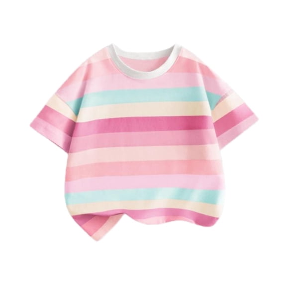 FRSASU Striped T-shirt for Boys Short Sleeve Crew Neck Basic Tops Crewneck Summer Casual Comfy Blouse Tee Tops Pink