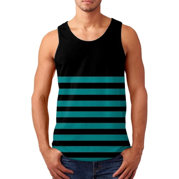FRSASU Striped Tank Top for Men Casual Summer Sleeveless Classic Round Neck Lightweight Summer Beach Tops Blue