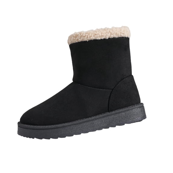 FRSASU Suede Ankle Boots for Women Fleece Cozy Faux Lining Pull On Winter Outdoor Indoor Boots Black