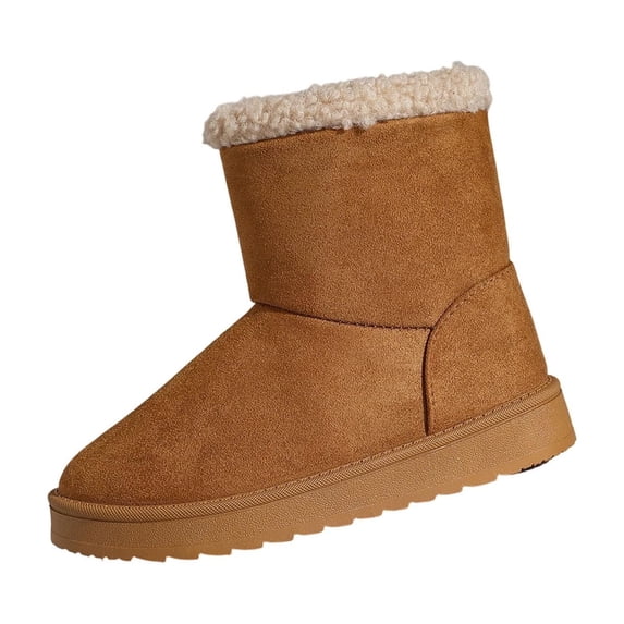 FRSASU Suede Ankle Boots for Women Fleece Cozy Faux Lining Pull On Winter Outdoor Indoor Boots Brown