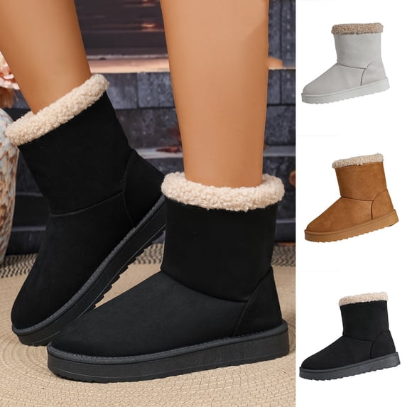 FRSASU Suede Ankle Boots for Women Fleece Cozy Faux Lining Pull On Winter Outdoor Indoor Boots White
