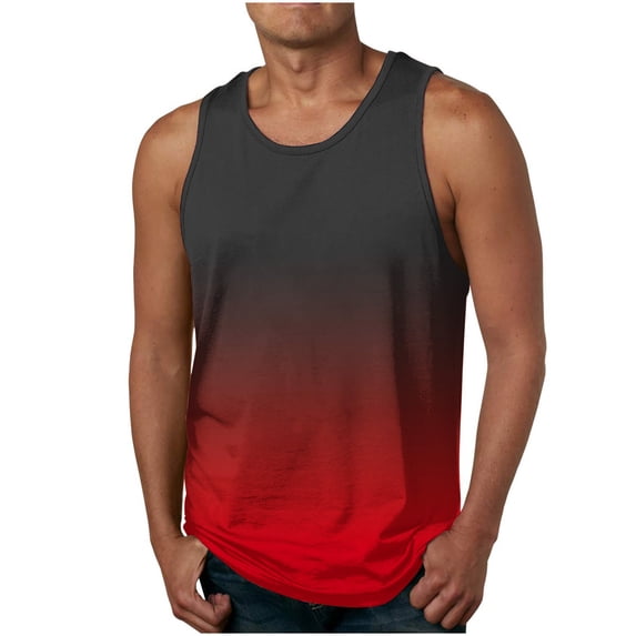 FRSASU Summer Beach Tank Tops for Men Fashion Sleeveless Gradient Color Muscle Basic Casual Loose Pullover Tops Red-D