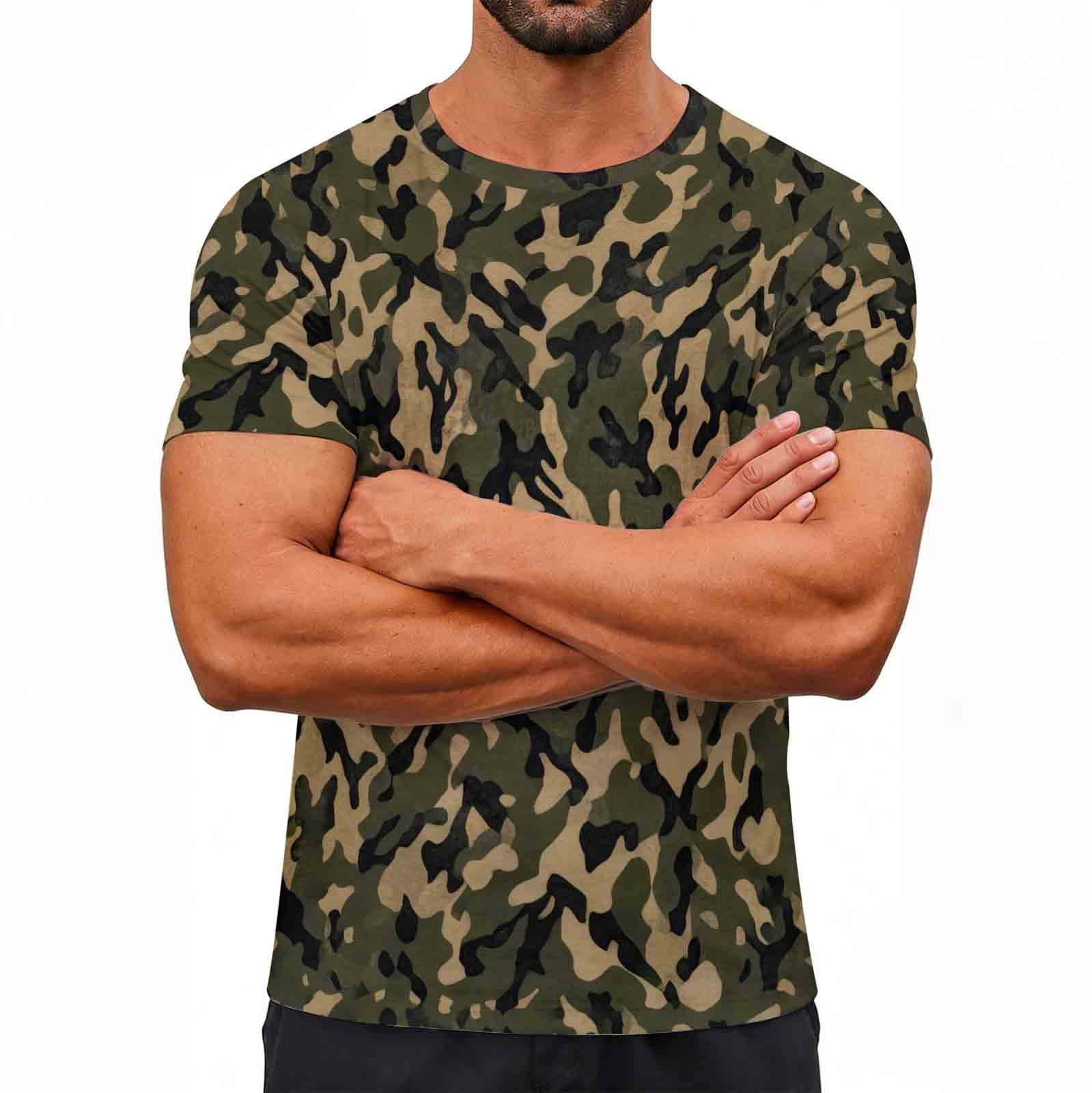 FRSASU Summer Camouflage Camo Printed T-Shirts Mens Round Neck Short ...