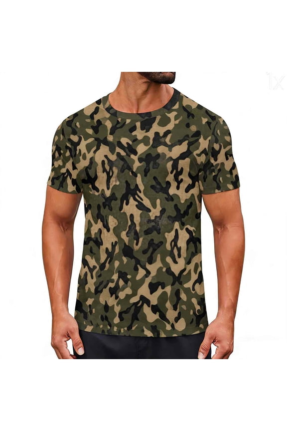 Summer Camouflage Camo Printed T-Shirts Mens Round Neck Short Sleeve T Shirt Harajuku Oversized Tee Tops Camouflage-B