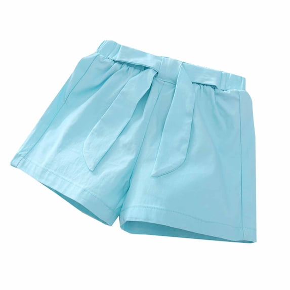 FRSASU Summer Casual Girls' Shorts Elastic Outwear Hot Pants Streamer Solid Color Versatile Pants Sky Blue 4-5 Years