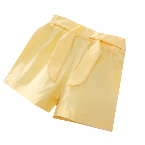 FRSASU Summer Casual Girls' Shorts Elastic Outwear Hot Pants Streamer Solid Color Versatile Pants Yellow 10-11 Years