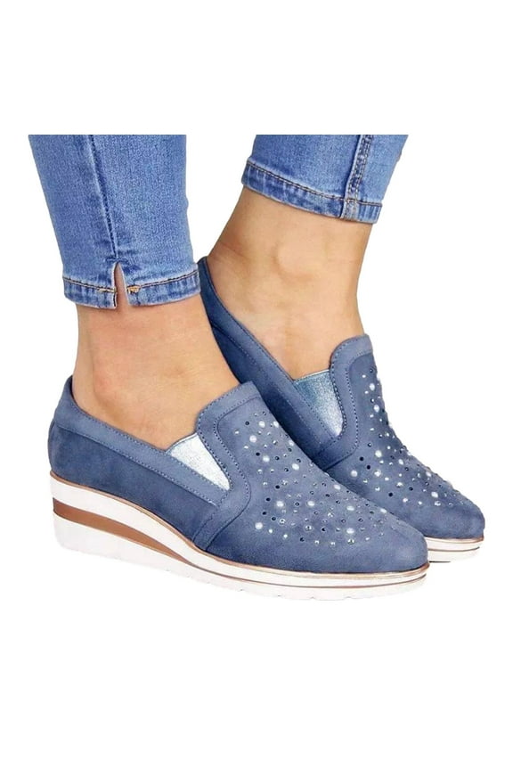 Summer Casual Wedge Walking Shoes Women Rhinestone Breathable Plus Size Sneakers On