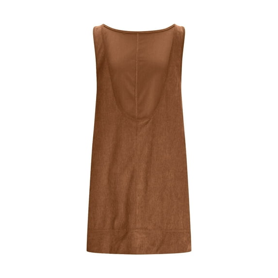 FRSASU Summer Dress for Women Fashion Corduroy Dress Casual Solid Color Round Neck Sleeveless Tank Dress Brown S