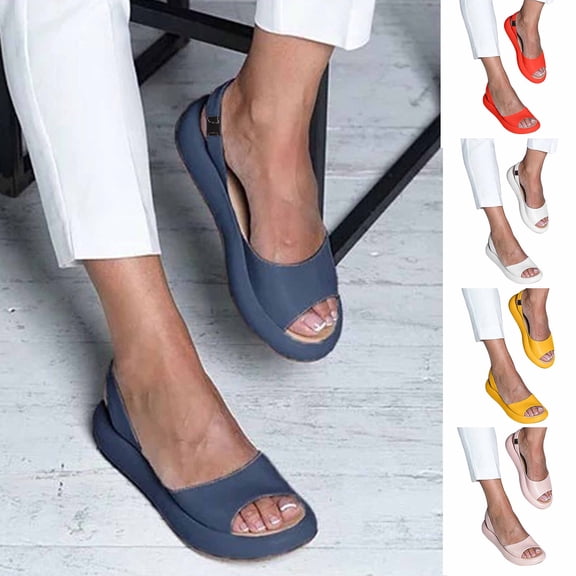 FRSASU Summer Flats Sandals for Women Casual Comfort Open Toe Platforms Solid Color Fish Mouth Thick Bottomed Footwear Ladies Dressy Shallow Shoes Yellow