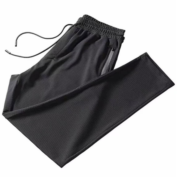 FRSASU Summer Ice Cool Mesh Pants for Men Workout Running Athletic Jogger Zipper Pockets Lightweight Stretch Golf Pants Black