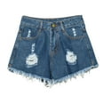 thumbnail image 1 of FRSASU Summer Jeans Shorts for Women, Raw Hem Ripped Elastic High Waist Straight Leg Going Out Denim Shorts Dark Blue, 1 of 3