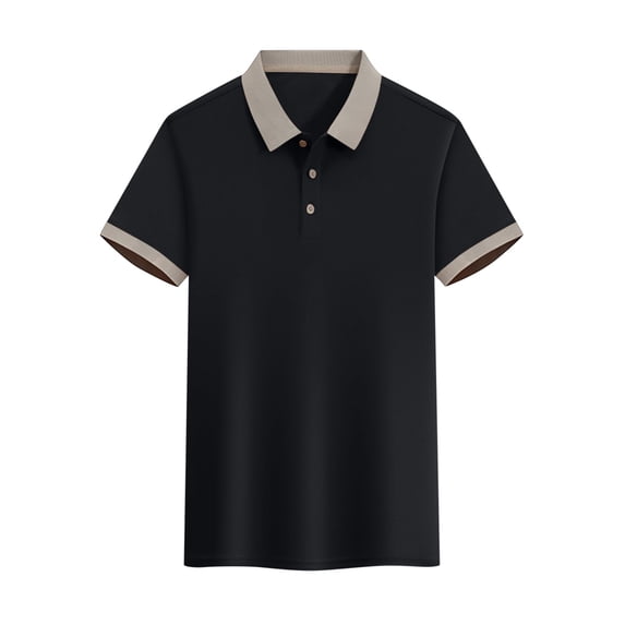 FRSASU Golf Shirts Men Summer Polo Shirts Fashionable Lapel Casual Solid Color Button Top/Shirt Black 5XL