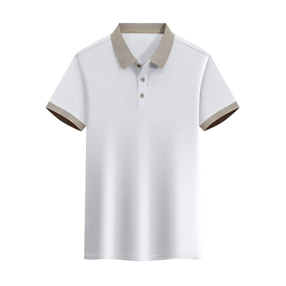 FRSASU Golf Shirts Men Summer Polo Shirts Fashionable Lapel Casual Solid Color Button Top/Shirt White L