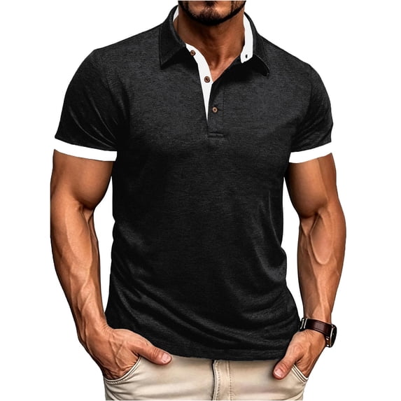 FRSASU Summer Shirts for Men's Button Down Summer Beach Casual Shirts Contrast Trim Polo Shirt Short Sleeve Casual Golf Shirt Black