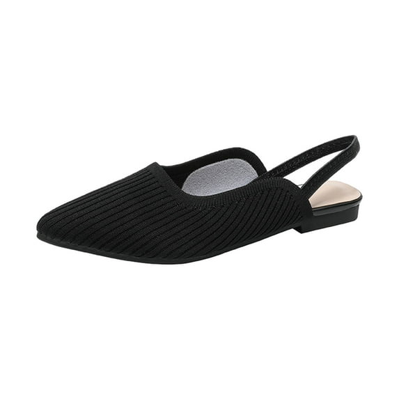 FRSASU Summer Shoes for Women,Women Knitting Fabric Flats Slingbacks Comfort Walking Work Shoes Black 6.5(38)