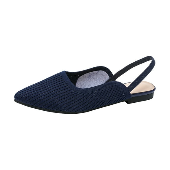 FRSASU Summer Shoes for Women,Women Knitting Fabric Flats Slingbacks Comfort Walking Work Shoes Blue 7.5(40)