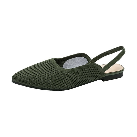 FRSASU Summer Shoes for Women,Women Knitting Fabric Flats Slingbacks Comfort Walking Work Shoes Green 7.5(40)