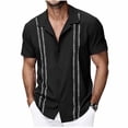 thumbnail image 1 of FRSASU Summer Striped Retro Printed Men's Shirts Casual Men's Short-Sleeved Shirts Outdoor Vacation Beach Shirts Seaside T-Shirt Black, 1 of 6