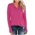 thumbnail image 1 of FRSASU Summer Tops Women Loose Buttons Long Sleeve Pullover Sweatshirts Tops Blouses Hot Pink 8(L), 1 of 4