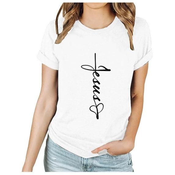 FRSASU Summer Tops Women'S 2024 Spring and Summer Easter Print Pattern Round Neck Short Sleeved T-Shirt Top/Shirt White 10(XL)