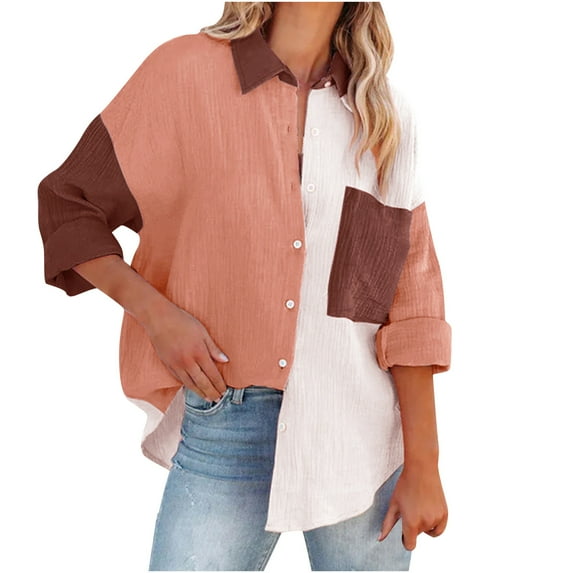 FRSASU Summer Tops Women'S Tops Single Breasted Long Sleeve Shirt Tops Loose Lapel Shirt Blouse Khaki 10(XL)