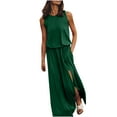 thumbnail image 1 of FRSASU Summer dresses for women Women's Summer Sleeveless Solid fork Opening Dress Army Green 12(XXL), 1 of 5