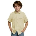 thumbnail image 1 of FRSASU Shirts for Boys Fashionable Cute Casual Short-sleeved Cotton Linen Shirts Yellow 13 Years, 1 of 9