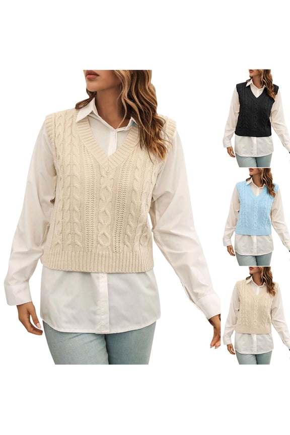 Sweater Vest for Women V Neck Sleeveless Knit Solid Color Casual Pullover Tops Light Blue