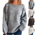 thumbnail image 1 of FRSASU Sweaters for Women Trendy Crewneck Long Sleeve Solid Color Sweater Tops Fall Knit Loose Casual Pullover Sweaters White S(S), 1 of 5