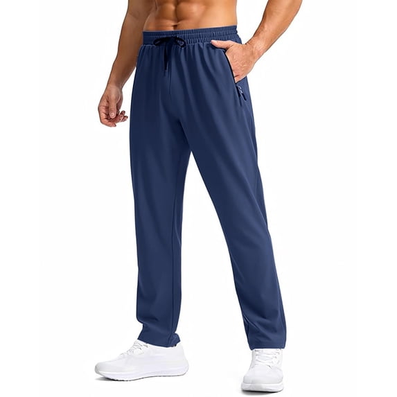 FRSASU Sweatpants Track Pants Mens Athletic Stretch Pants with Zipper Pockets Quick Dry Joggers for Workout Running Blue