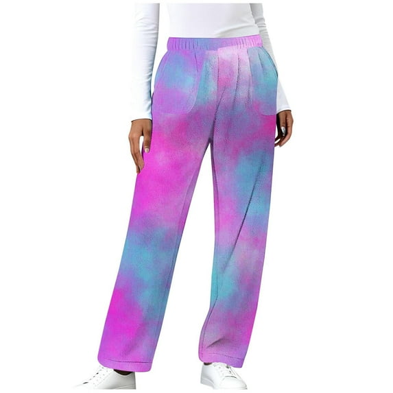 FRSASU Sweatpants Womens Baggy High Waist Joggers with Pockets Fashion Printed Workout Gym Fleece Sweat Pants Athletic Lounge Trousers Purple