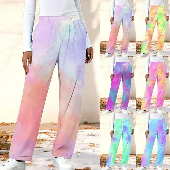 FRSASU Sweatpants Womens Baggy High Waist Joggers with Pockets Fashion Printed Workout Gym Fleece Sweat Pants Athletic Lounge Trousers Yellow