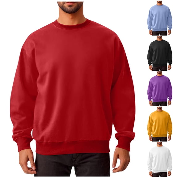 FRSASU Sweatshirts for Men Workout Oversized Casual Crewneck Long Sleeve Solid Color Pullover Tops Yellow