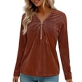 thumbnail image 1 of FRSASU Sweatshirts for Women Long Sleeve Half Zipper Pullover Tops Ribbed Solid Casual Fashion Spring Fall Tops Brown, 1 of 9